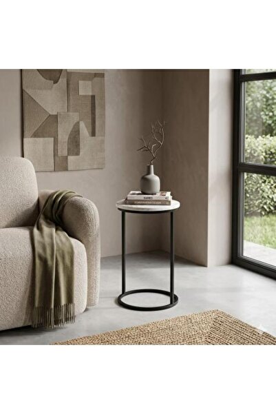 TELAL AL SHIFA Modern black service table with wood surface and ceramic look