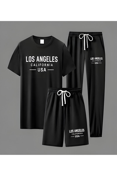 EFFRENATU Unisex 3-Piece Set – Los Angeles Printed T-Shirt, Shorts and Trackp...