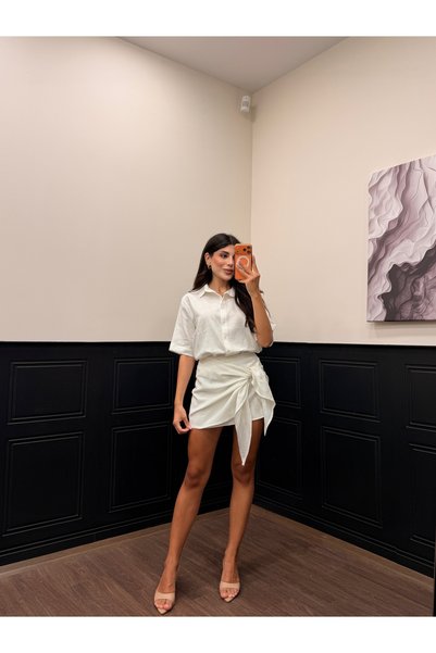 LOISY Set cămașă oversize pentru damă și fustă cu detaliu de șireturi