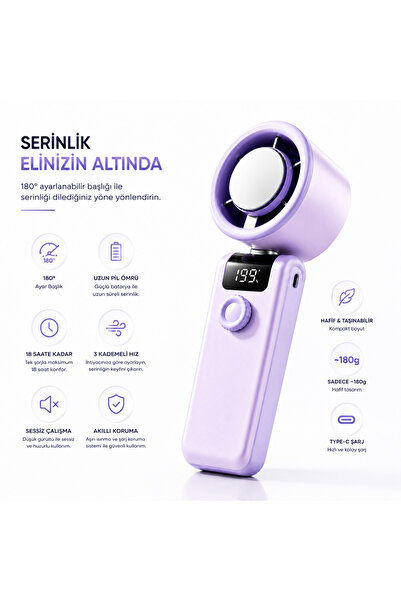 linkifun Mini Katlanabilir El Vantilatörü 199 Kademeli Ayarlı USB-C Şarjlı Ma...