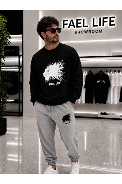 FAEL LİFE Unisex Ganish Cut-Out Zero Necklace and Trackpants Tiger Printed Set