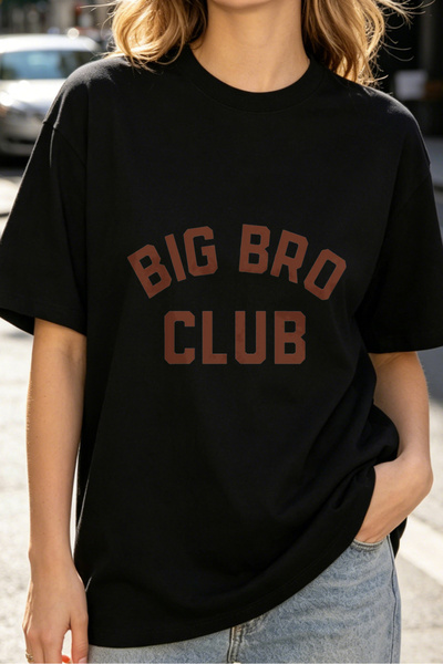 Fleck Womens T Shirts Big Bro Club Oversized Casual Graphic Print Top Streetw...