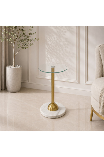 Icon Luxury Side Table with Glass Top and Marble Base - Luna Model