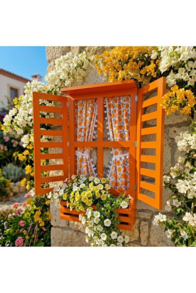 buraxe El yapımı, ahşap panjurlu/perdeli pencere,100×93 cm,bahçe balkon dekor...