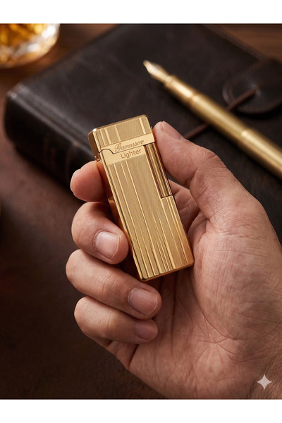 LİGHTER İnce Özel Tasarım Metal Çakmak - Premium Şık Gold / Gümüş Seri
