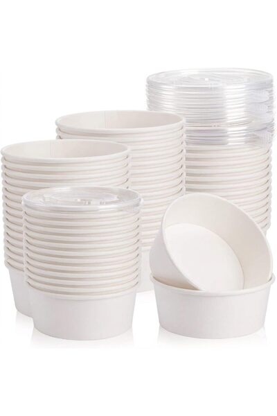 OKA Round Paper Bowls with Clear Lids, 1500ml, Durable Cardboard, Suitable fo...