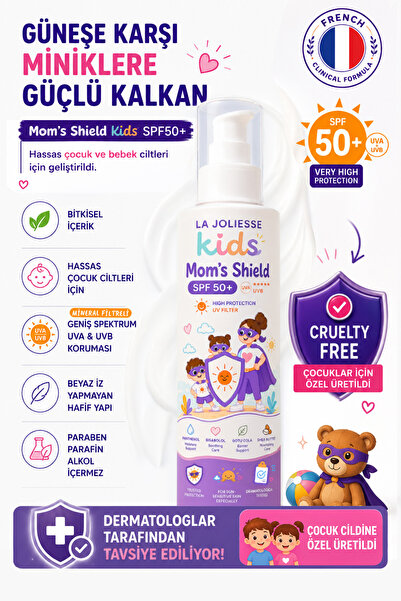 Mom's Shield Kids SPF 50+ Çocuk Güneş Spreyi 200 ml ve Bebek Güneş Kremi ve UVA UVB Koruma, Suya Dayanıklı, Hassas Cilt, Mineral - Organik UV Filtre İçerir