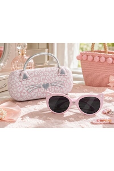 SHOPIENS Set de ochelari de soare pentru fete cu ramă roz în formă de pisică,...