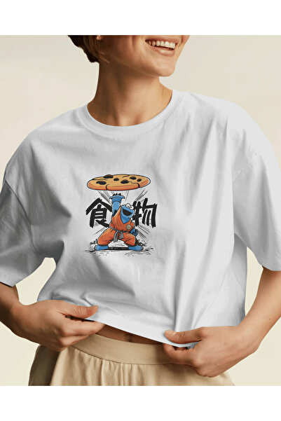 buzagi tasarım ürünleri Cookie Monster Unisex White Regular T-Shirt