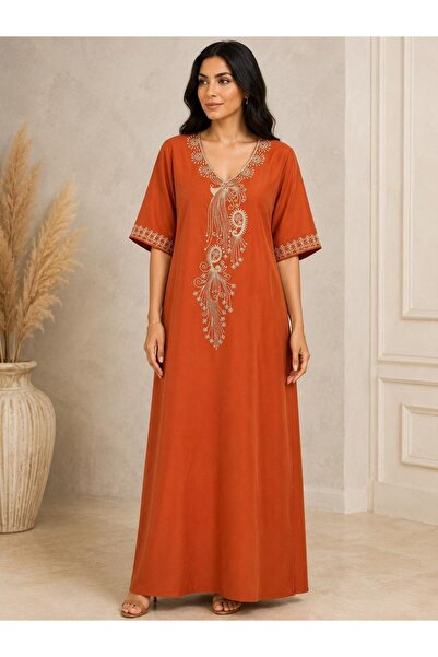 AYOUSH Royal Peacock Embroidered Jalabiya in Gold Rose Color with New Trendy ...