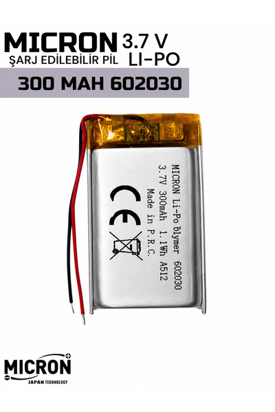 Micron 3.7V 300mAh Lityum Polimer (Li-Po) Şarj Edilebilir Pil 602030 (6×20×30...