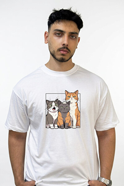 Anetos Anime Cats dizajn, štampana velika bela majica