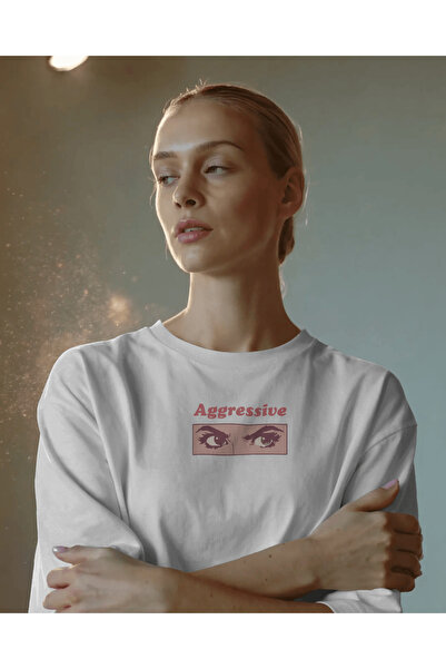 buzagi tasarım ürünleri Aggressive Unisex White Oversize T-Shirt