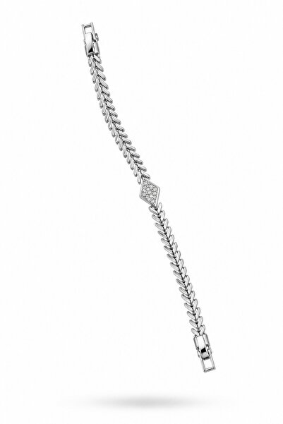 Balenbi Jewelry Anti-Tarnish Steel Herringbone Model Stone Detailed Silver Co...