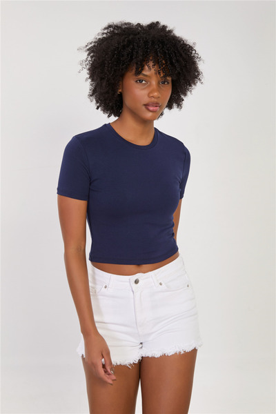 BARRELS AND OIL Women's Short Sleeve Basic Bodysuit - Navy Blue
