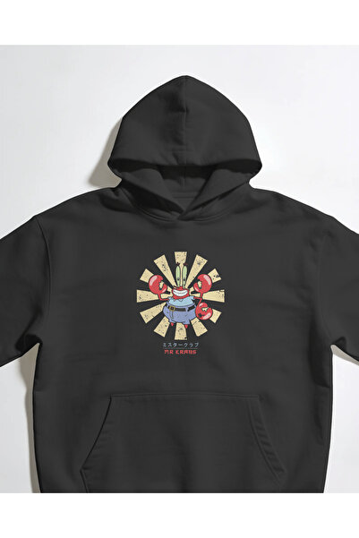 buzagi tasarım ürünleri Mr Krabs Spongebob Squarepants Unisex Black Hooded Sw...