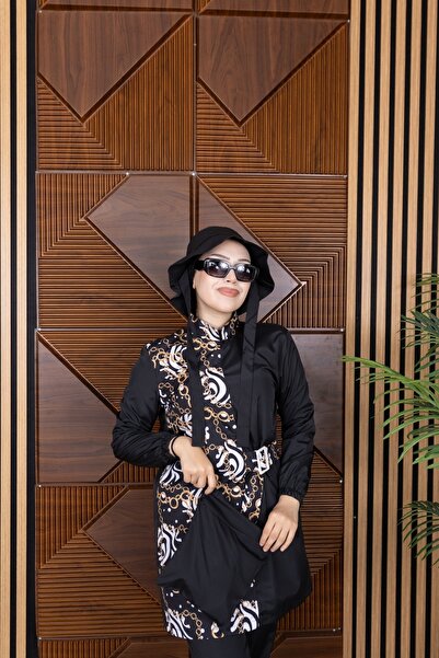 GAVLİA Women's Hijab Swimsuit 5-Piece Set with Half-Cover Zipper.