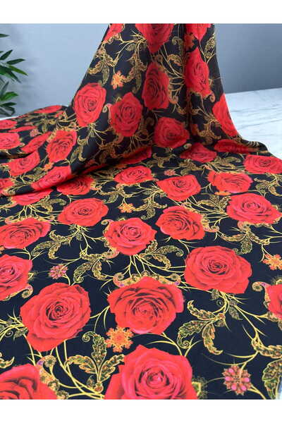 ipekkumaş Red Palace Flower Pattern Digital Print Crepe Fabric