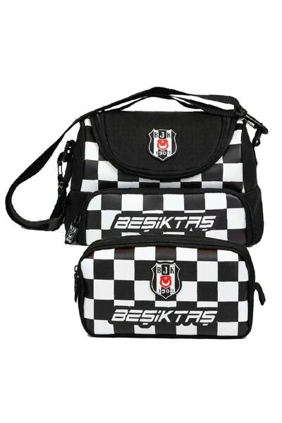 Beşiktaş Printed Black - White Boys' School Lunchbox and Pen Holder Set - Set...