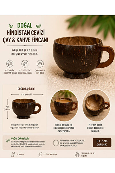 AZRA HEDİYELİK Doğal Hindistan Cevizi Çay & Kahve Fincanı