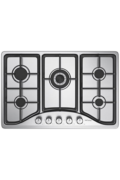 IsEasy Plita pe Gaz Incorporabila 5 Arzatoare 75 cm Inox, Aprindere Electrica...
