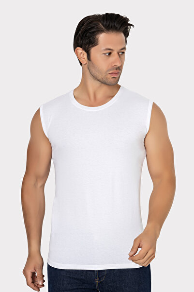 X MODAL Men's White Crew Neck Sleeveless T-Shirt Athlete's Cotton Lycra Soft ...