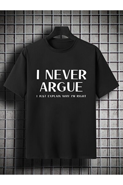 1001 Line تي شيرت رجالي كاجوال برقبة دائرية |   طباعة "I Never Argue"، قماش ص...