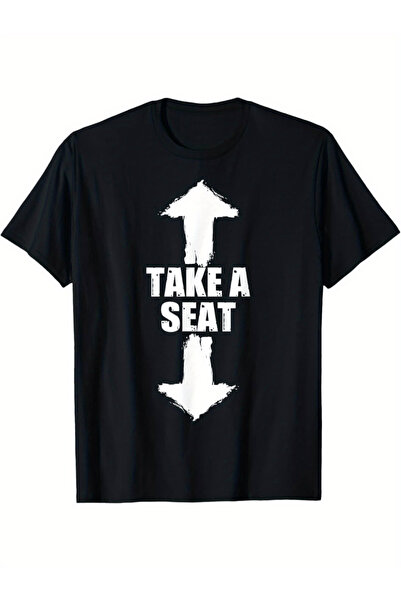 1001moda تي شيرت رجالي بتصميم رسومي ساخر "Take A Seat" - تصميم سهم ممزق، تي ش...