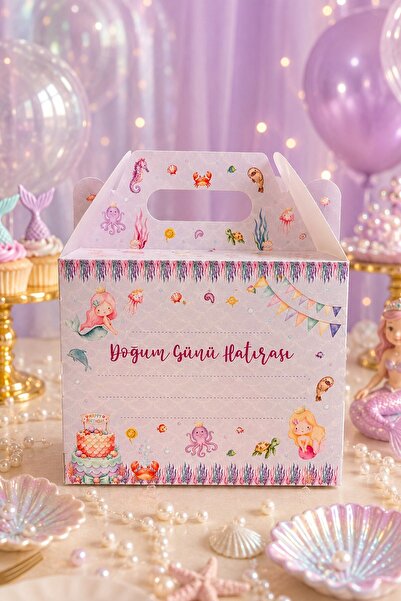 MSticker 5'li Doğum Günü Hediye Kutusu Seti Deniz Kızı Temalı 10x13 cm | Çocuk Parti Kutusu | Hediyelik Kutu