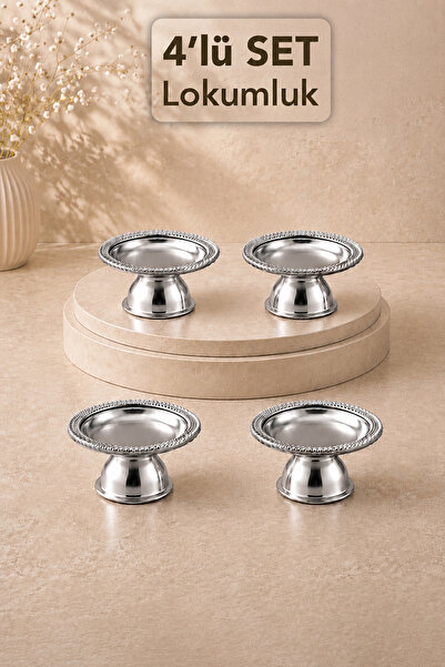 Meleni Home 4-Piece Silver Presentation Bowl with Spike Pattern - Chocolate D...