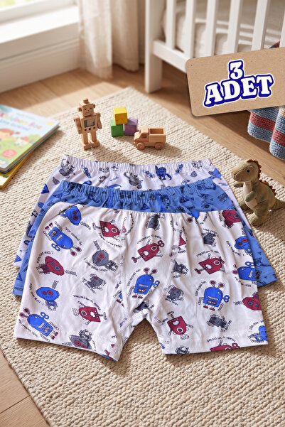 andredimoda Erkek Çocuk Boxer Pamuklu Desenli Boxer 3'lü Paket