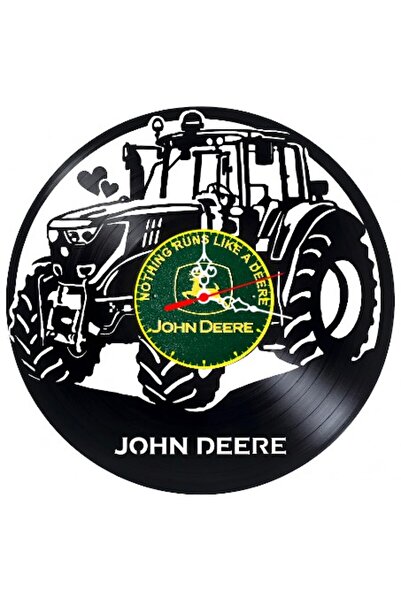 John Deere Ceas de perete decorativ din disc de vinil, Model tractor și sloga...