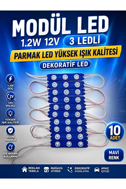 KUZEY AKSESUAR Modül led 1.2w 12v 3 ledli parmak led yüksek ışık kalitesi dek...