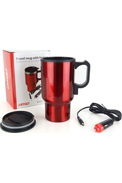 AMIO Κούπα Νερού 450ml 12V Γυάλινος Θερμός Ανοξείδωτο Ατσάλι 450ml Κόκκινο Με...