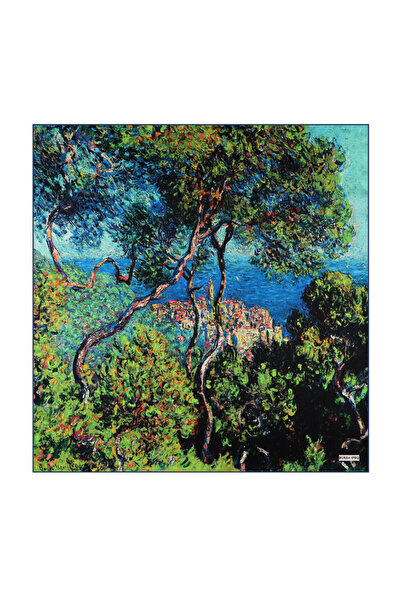 Bursa İpek Blue Bordighera Pattern Silk Handkerchief