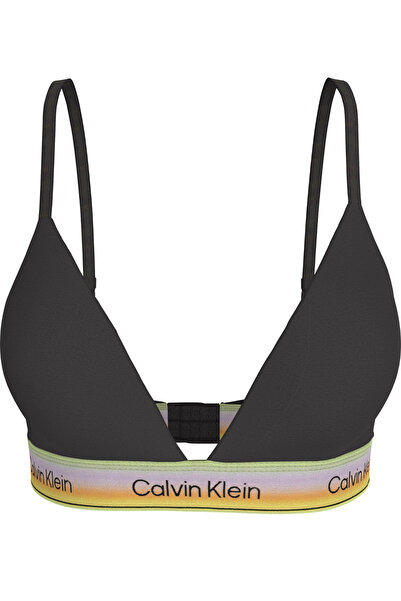 Calvin Klein Kadın Elmas Kesim Pamuklu Logo Detaylı Siyah Sütyen