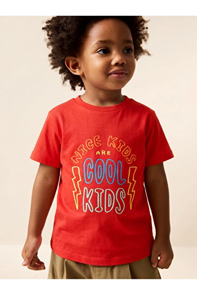 Tinymuyt Boy's Front Printed Combed Cotton Tshirt Red