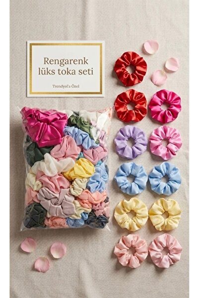Liliş Butik Karışık Renk Kadın Saten Saç Tokası 100’lü Set – Lastikli Simit T...