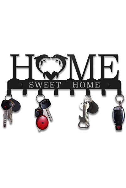 Slasa HOME SWEET HOME Acrylic Wall Key Holder with Hooks, Black, 25 x 10 cm