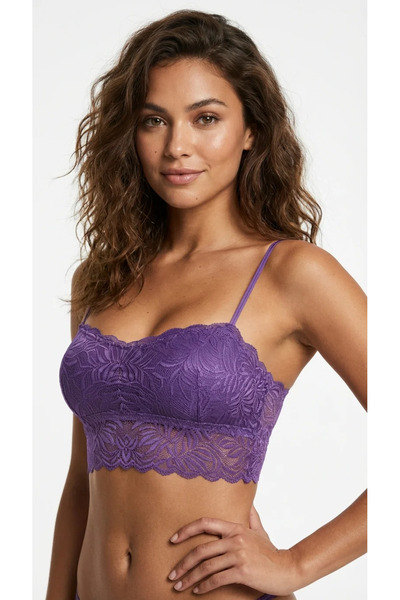 lunaintim Violet Dantelli Longline Bralet - Ceket İçi Crop Büstiyer ve Boş Ka...