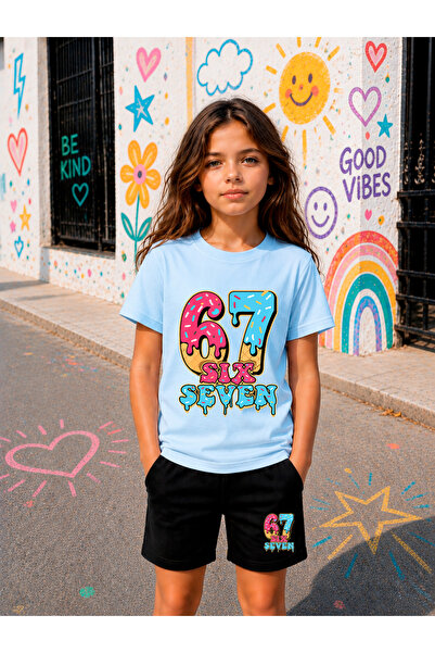 STİL-X Six Seven Printed Girls' Shorts Set, Breathable Soft Fabric