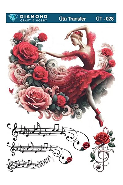 Buhobi ÜT028 Müzik ve Güllü Balerin Diamond Craft Ütü Transfer Kağıdı 25x35cm