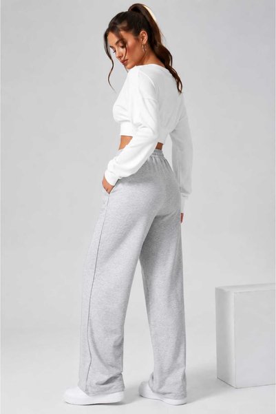 atlanticsport Women's Wide Leg Sweatpants Striped Gray