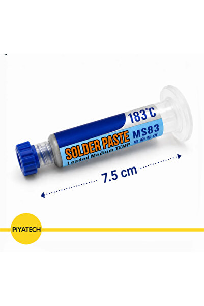 PİYATECH Ms83 Şırınga Krem Lehim Pastası 183°C Kurşunlu Sn63Pb37 20g 7.5 Cm