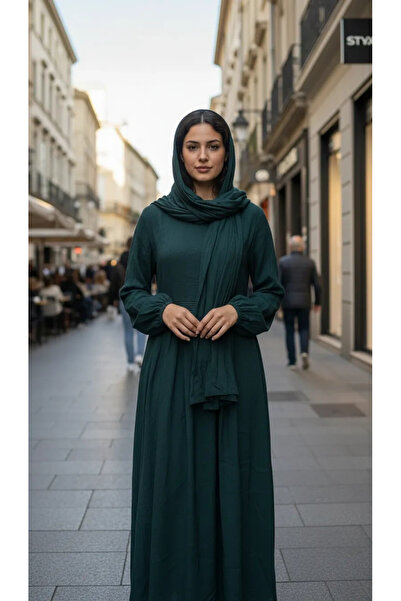 MissWhence Kendinden Desenli Elbise 39824 Zümrüt