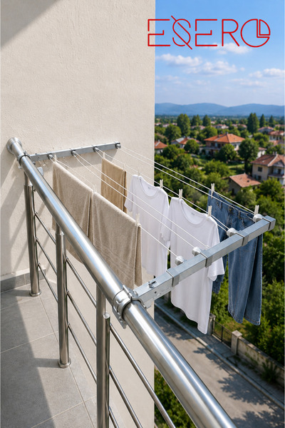 ESERO 20537 Balkon Askılığı 56 CM Çamaşır Asma Demiri 4 Makaralı Paslanmaz Me...