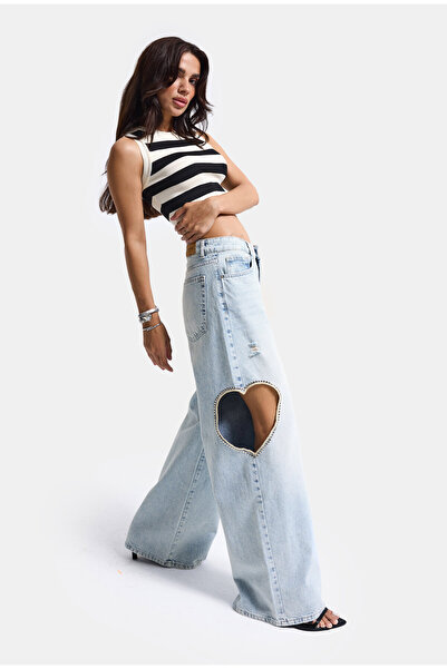 it's basic Women's Ice T-12S6-3 Super Baggy Fit Heart Detailed Design Denim Jean