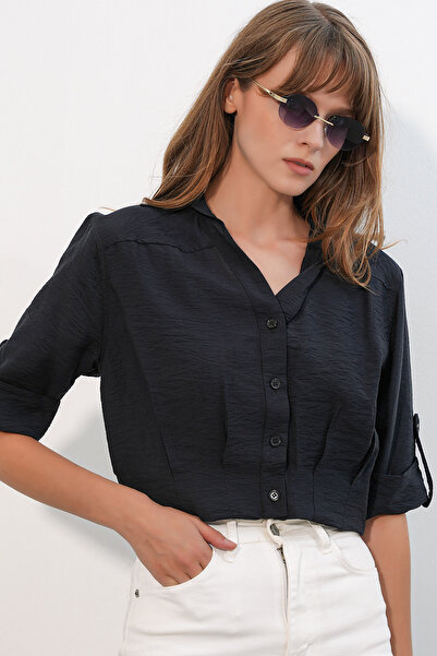 Merterium Women's Crop Oversize Shirt 1540 - Black