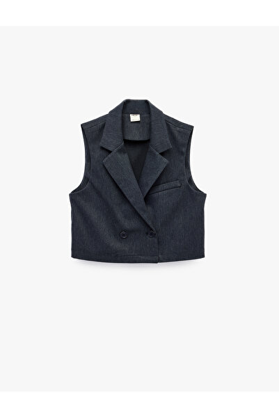 Koton Vestă crop cu buzunare Fleto, cu nasturi, fără mâneci, cu decolteu dublu