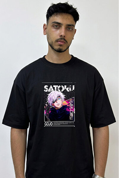 Anetos Gojo Satoru_22 Design Printed Oversize Black T-Shirt